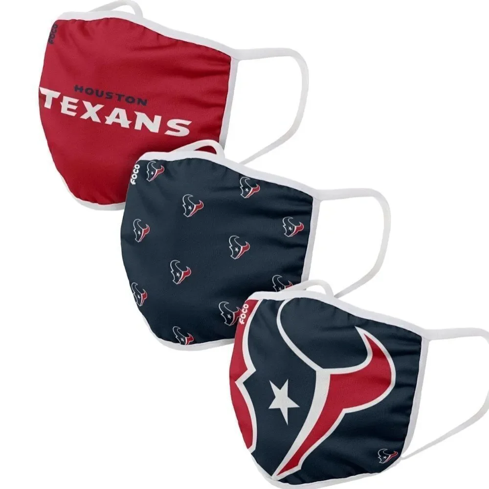 Nfl Licensed Houston Texans Set of 3 Face Masks